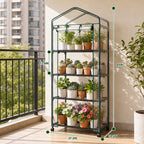 JIOABL 4-Tier Mini Greenhouse with Clear PVC Cover & Wheels, Portable Plant Grow House with Zipper Door, Steel Frame for Indoor & Outdoor Garden, Clear