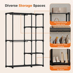 JIOABL Portable Clothes Rack with Shelves, Freestanding Closet Organizer with Hanging Rods for Bedroom, Entryway