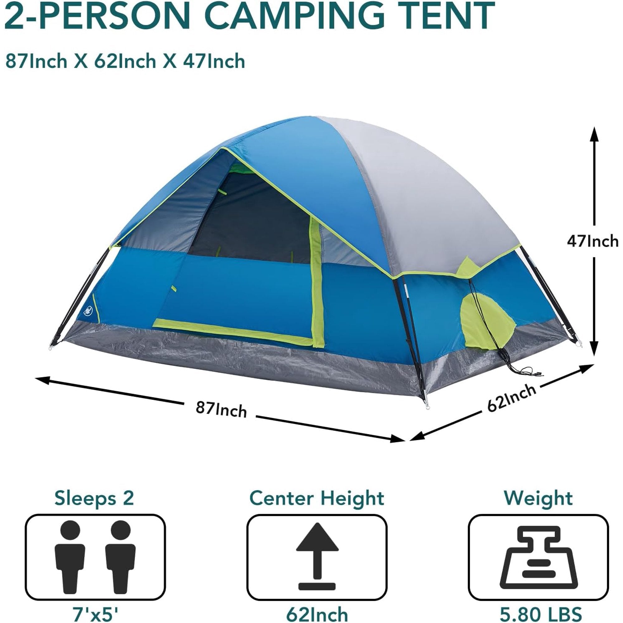 JIOABL Dome Camping Tent, Waterproof Polyester with Rainfly, Easy Setup, Ventilated Windows & Skylights, Portable Backpacking Tent