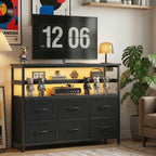 JIOABL TV Stand with  Fabric Drawers & Power Outlet, LED TV Console with USB & Type-C, Storage Dresser for Living Room