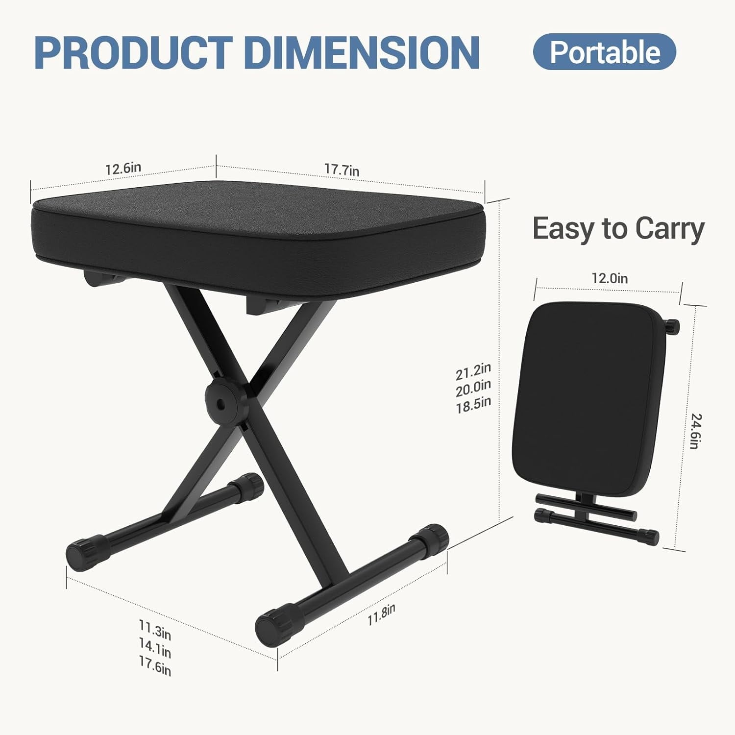 JIOABL Adjustable Piano Bench, X-Frame Music Stool with Padded Seat, Steel Frame, Cushion for Piano Keyboard Stand
