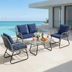JIOABL Outdoor Bistro Set, Wicker Chairs & Glass Top Table for Patio, Balcony, Porch, Backyard