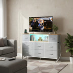 JIOABL TV Stand with  Fabric Drawers & Power Outlet, LED TV Console with USB & Type-C, Storage Dresser for Living Room
