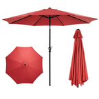 JIOABL Half Patio Umbrella - 9 ft Outdoor Shade with Crank, 5-Rib Design & UV15+ Fabric for Balcony or Deck, Red