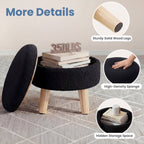 JIOABL Ottoman with Storage, 350lbs Capacity, Soft Teddy Fabric, Round Footrest, Wooden Legs, for Living Room & Bedroom