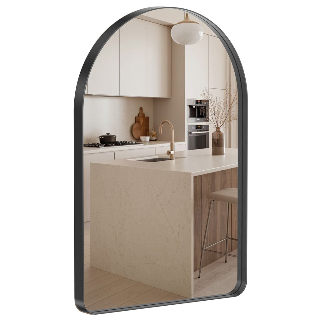 JIOABL Arched-Top Rectangular Wall-Mounted Mirror – Aluminum Frame, HD Tempered Glass, Perfect for Bathroom, Bedroom & Living Room