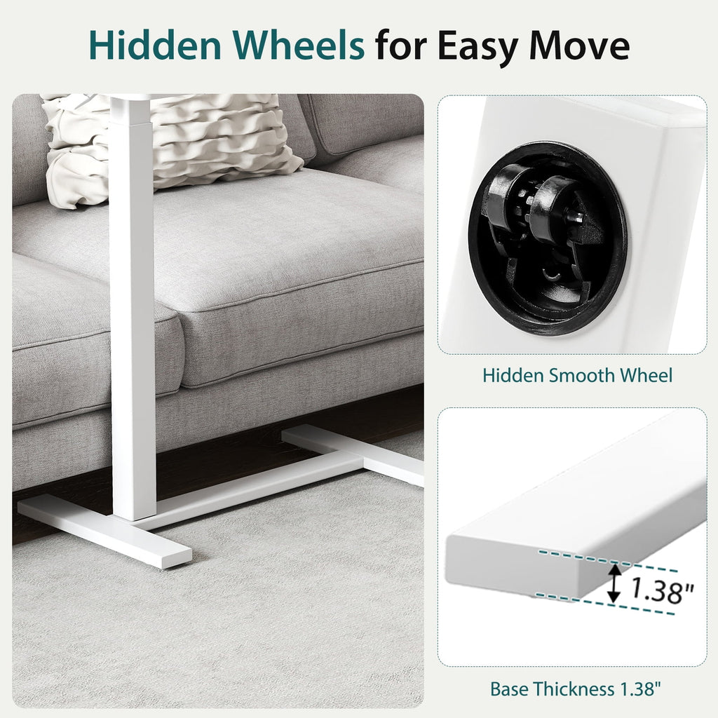 JIOABL Adjustable Overbed Bedside Table with Hidden Wheels for Hospital