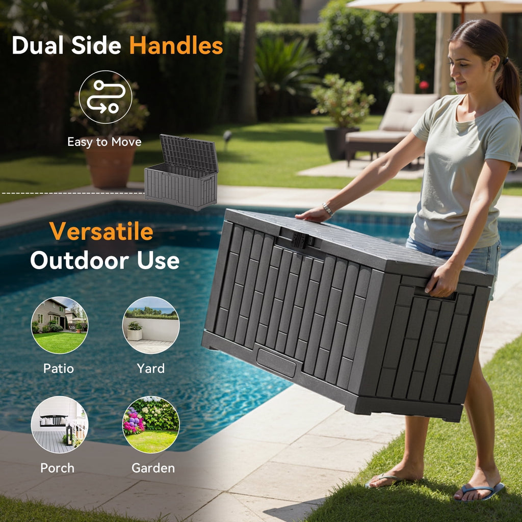 JIOABL 60-Gallon Waterproof Deck Box, UV-Resistant Resin, Lockable with Handles, Ideal for Patio Cushions, Garden Tools & Pool Accessories