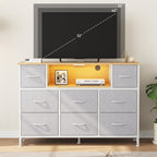 JIOABL TV Stand with  Fabric Drawers & Power Outlet, LED TV Console with USB & Type-C, Storage Dresser for Living Room