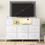 JIOABL TV Stand with  Fabric Drawers & Power Outlet, LED TV Console with USB & Type-C, Storage Dresser for Living Room