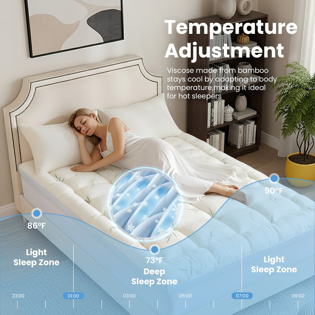 JIOABL Double Layer Mattress Topper, 2 inch Gel Memory Foam & 2 inch Cool Pillow Top for Back Pain Relief, Medium Firm