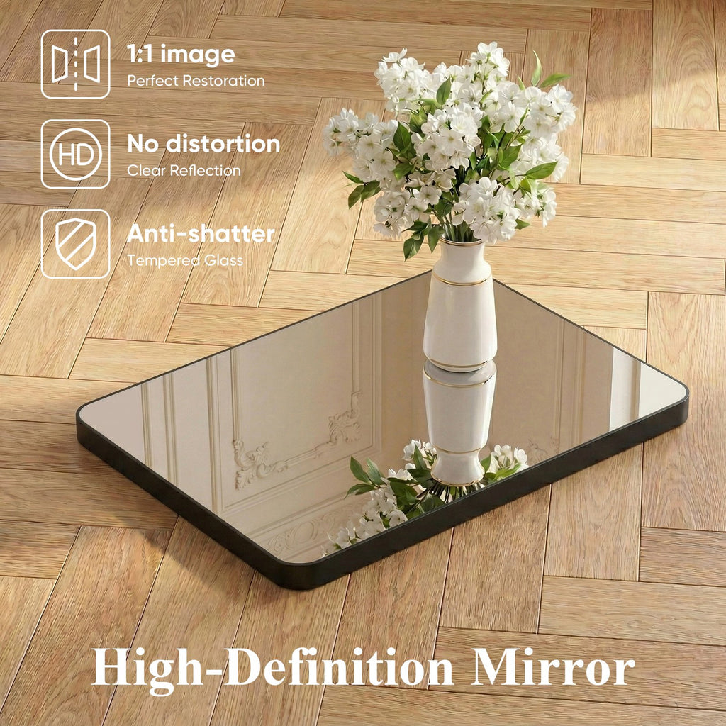 JIOABL Square with Rounded Corners Bathroom Mirror, Aluminum Wall-Mounted Tempered Glass Mirror - Perfect for Bathroom, Bedroom & Living Room