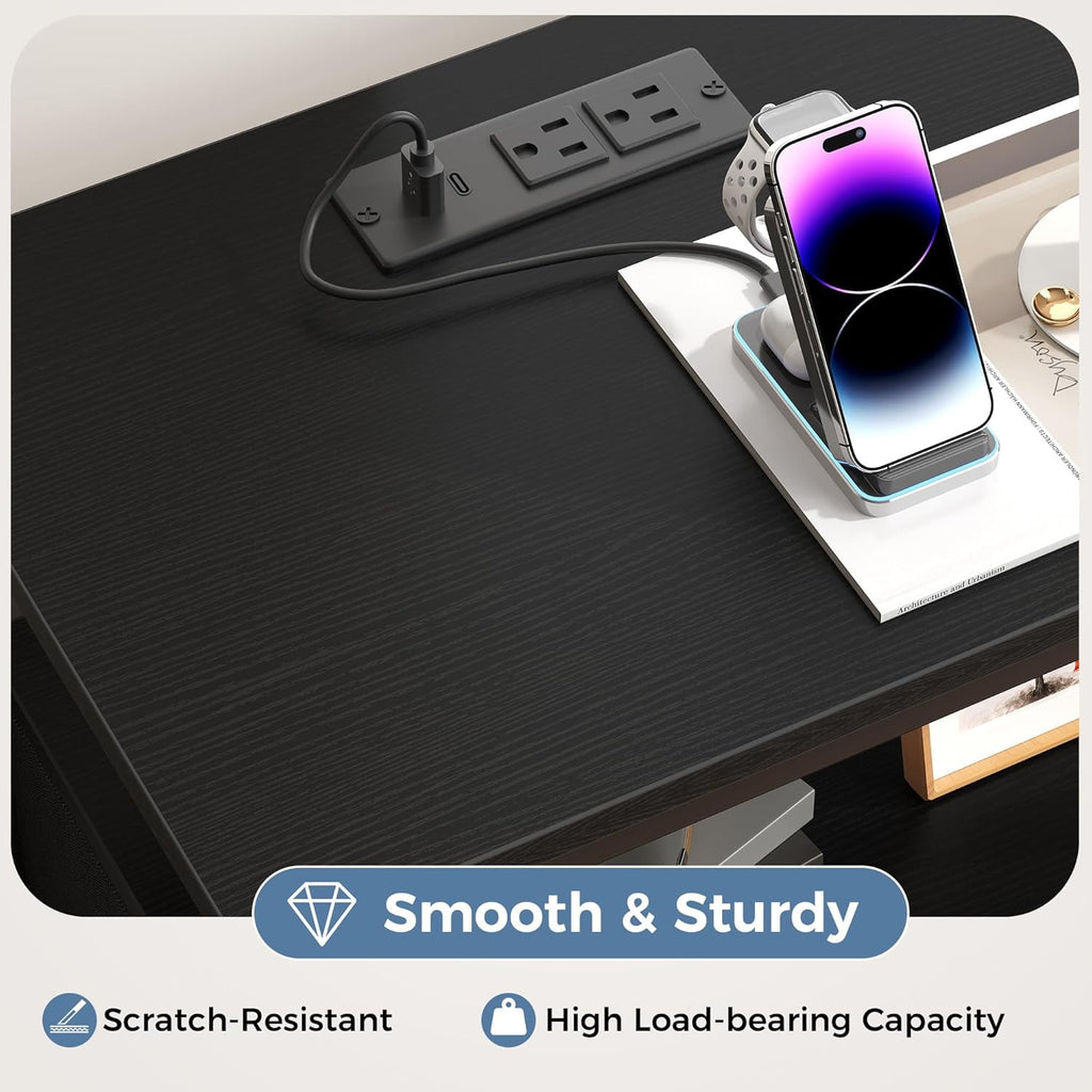 JIOABL Nightstand with USB & Type-C Charging, Fabric Drawers, Metal Frame