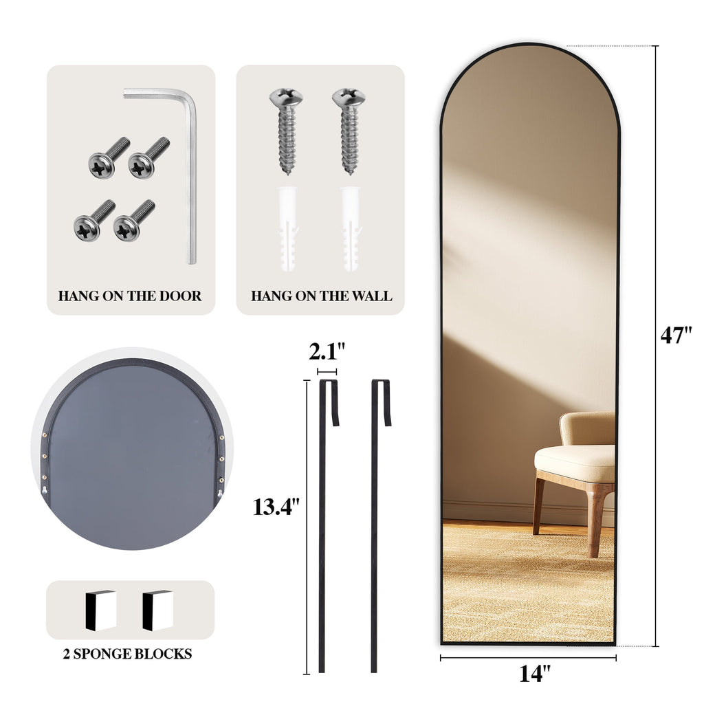 JIOABL 47" x 14"  Full Length Wall Mounted Mirror, Aluminum Alloy Frame, HD Glass, for Bedroom, Living Room & Entryway