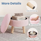 JIOABL Ottoman with Storage, 350lbs Capacity, Soft Teddy Fabric, Round Footrest, Wooden Legs, for Living Room & Bedroom