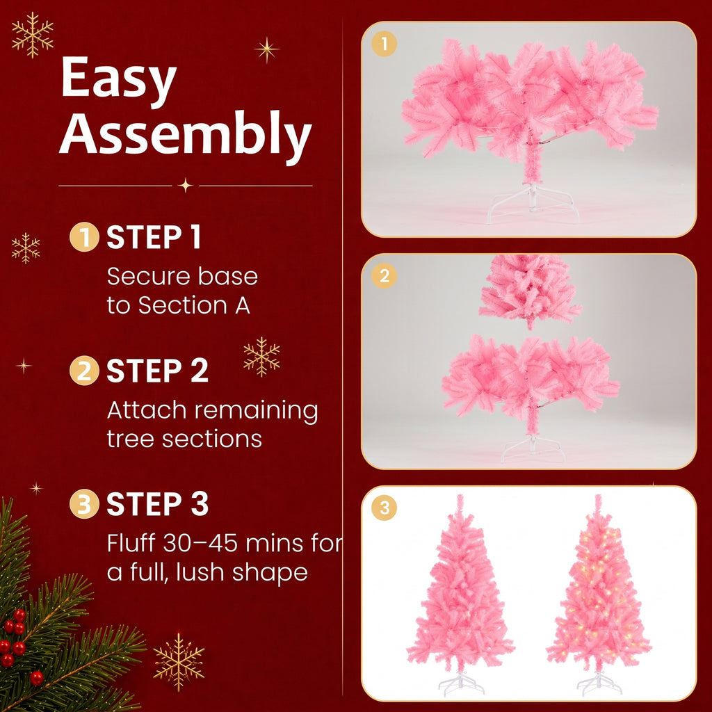 JIOABL Pre-Lit Artificial Christmas Tree, Pre Strung LED Lights, Indoor Xmas Holiday Decor with Metal Stand