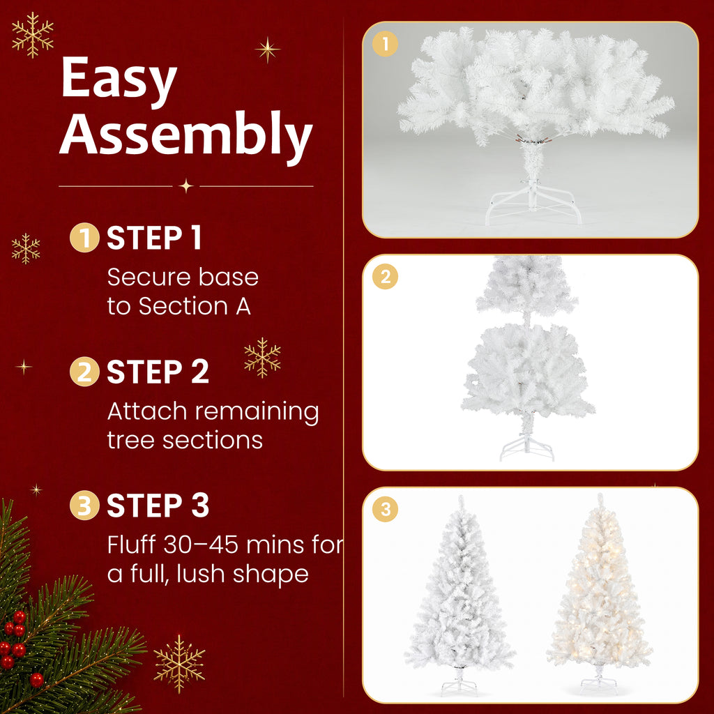 JIOABL Pre-Lit Artificial Christmas Tree, Pre Strung LED Lights, Indoor Xmas Holiday Decor with Metal Stand
