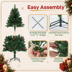 JIOABL Pre-Lit Artificial Spruce Christmas Tree, Pre-Decorated with Pinecones & Berries, Sturdy Metal Stand Base
