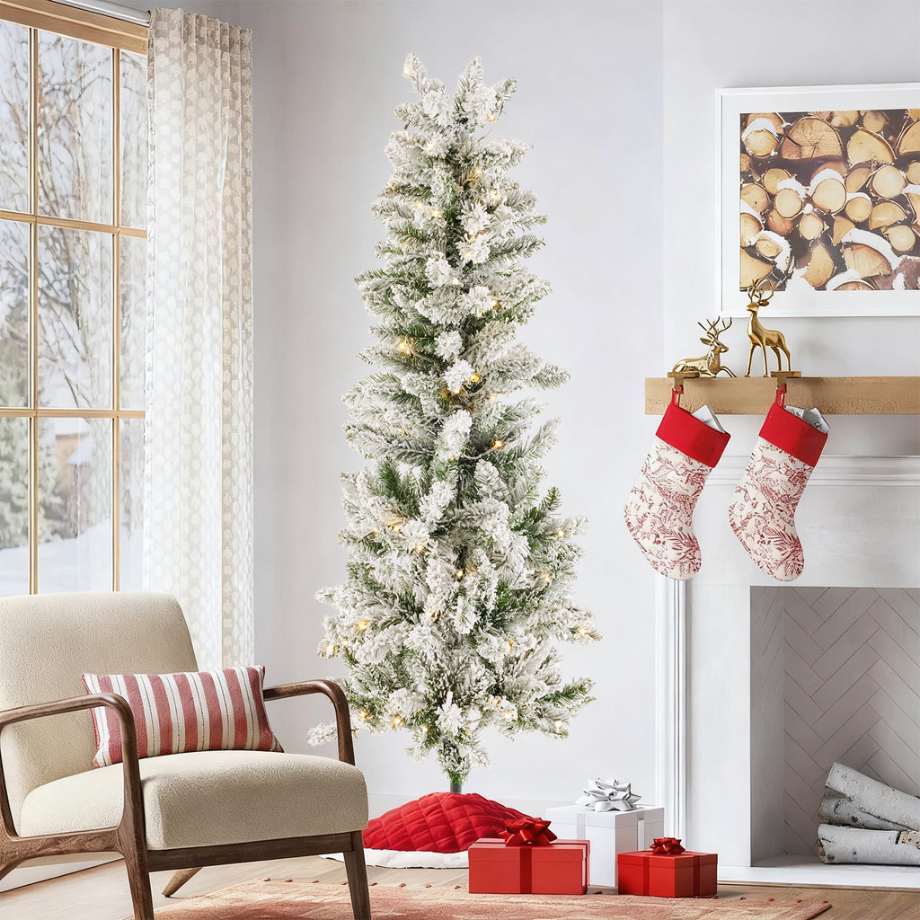 JIOABL Pre-Lit Fraser Fir Pencil Artificial Christmas Tree, Offering 8 Warm Light Modes