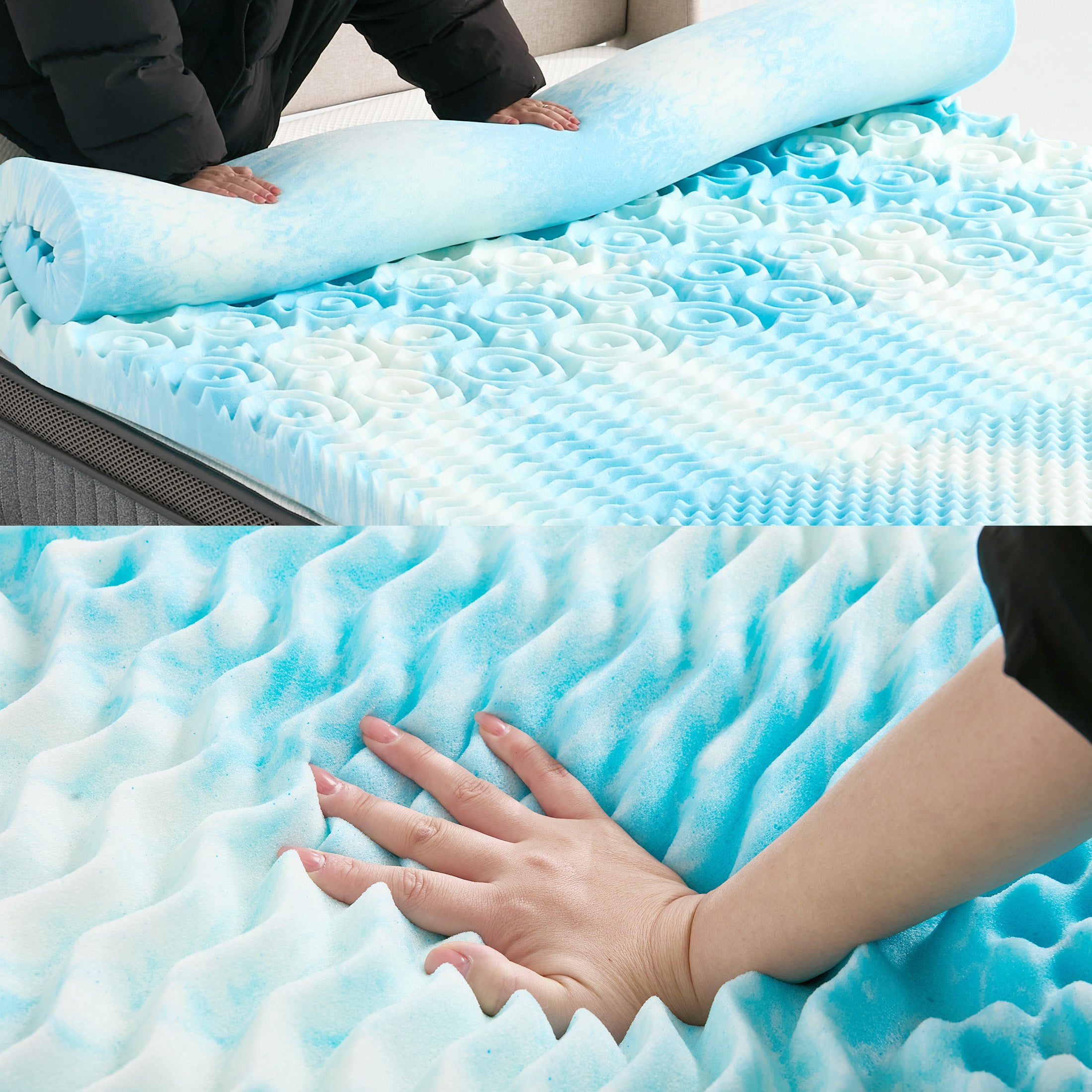 JIOABL Memory Foam Mattress Topper, 5-Zone Support, Gel Infused Cooling, Pressure Relief, CertiPUR-US for Bed, Sofa, RV