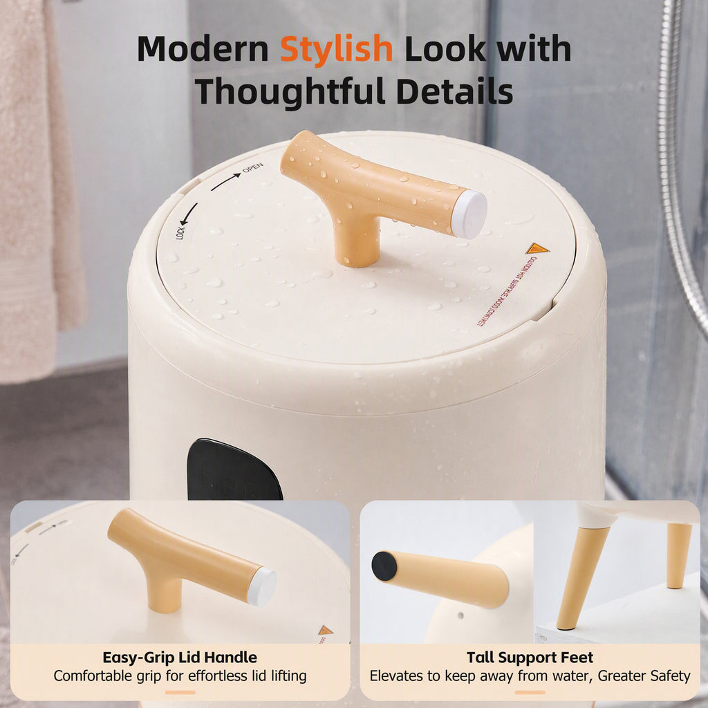 JIOABL 20L High-Leg Round Towel Warmer Bucket | Fits Two 40"x70" Towels, One-Touch, 60 Min Timer, Bluetooth Speaker & Ambient Ligh