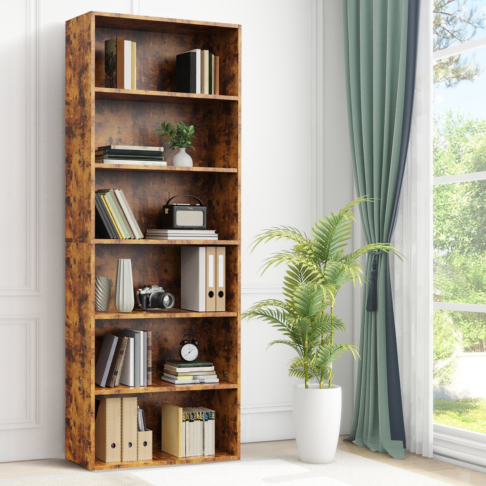 JIOABL Bookcase, 53 Inch Large Storage Tall Standing Bookshelf with Adjustable Shelves for Home Office, Living Room, Bed Room