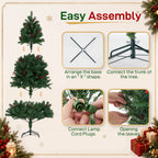 JIOABL Pre-Lit Artificial Spruce Christmas Tree, Pre-Decorated with Pinecones & Berries, Sturdy Metal Stand Base