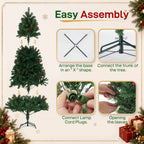 JIOABL Pre-Lit Artificial Spruce Christmas Tree, Pre-Decorated with Pinecones & Berries, Sturdy Metal Stand Base