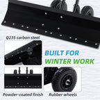 JIOABL 36 inch Snow Pusher with Wheels, Galvanized Steel Snow Plow, Adjustable Blade Angle & Handle for Driveway, Sidewalk & Walkway
