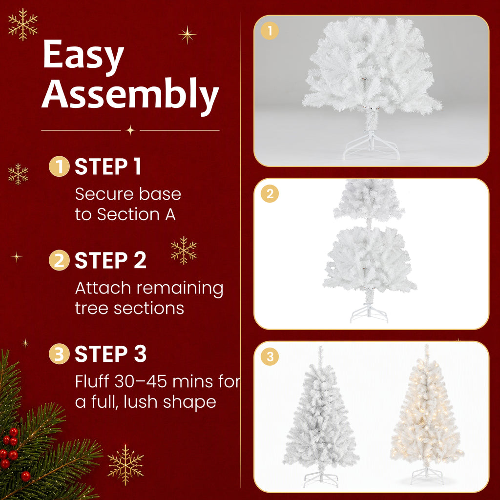 JIOABL Pre-Lit Artificial Christmas Tree, Pre Strung LED Lights, Indoor Xmas Holiday Decor with Metal Stand