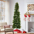 JIOABL Pre-Lit Fraser Fir Pencil Artificial Christmas Tree, Offering 8 Warm Light Modes
