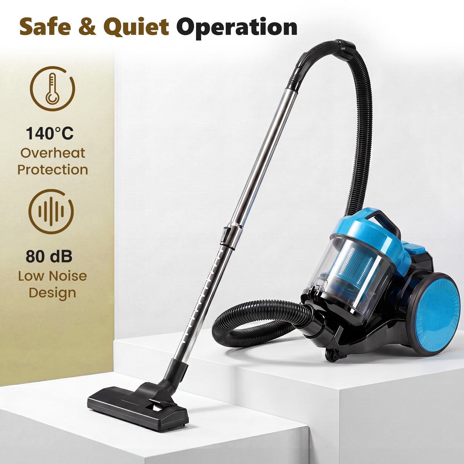 JIOABL Ultra-Convenient Vacuum Cleaner | 16KPA Suction, Auto Retractable Cord, 1.8L Large Dust Cup, Full No-Blind-Spot Cleaning for Floors & Stairs