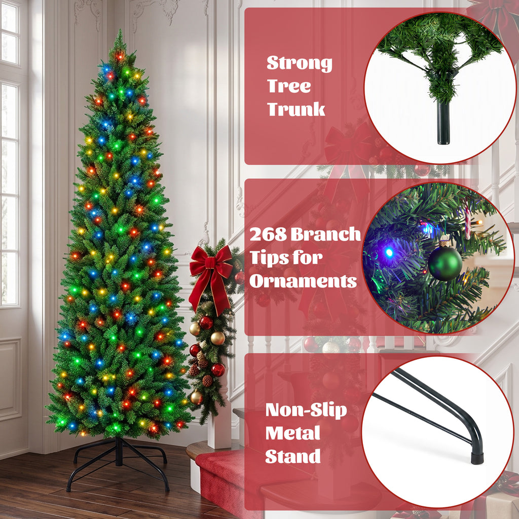 JIOABL Pre-Lit Fraser Fir Pencil Artificial Christmas Tree, Premium Multicolor LED Lights