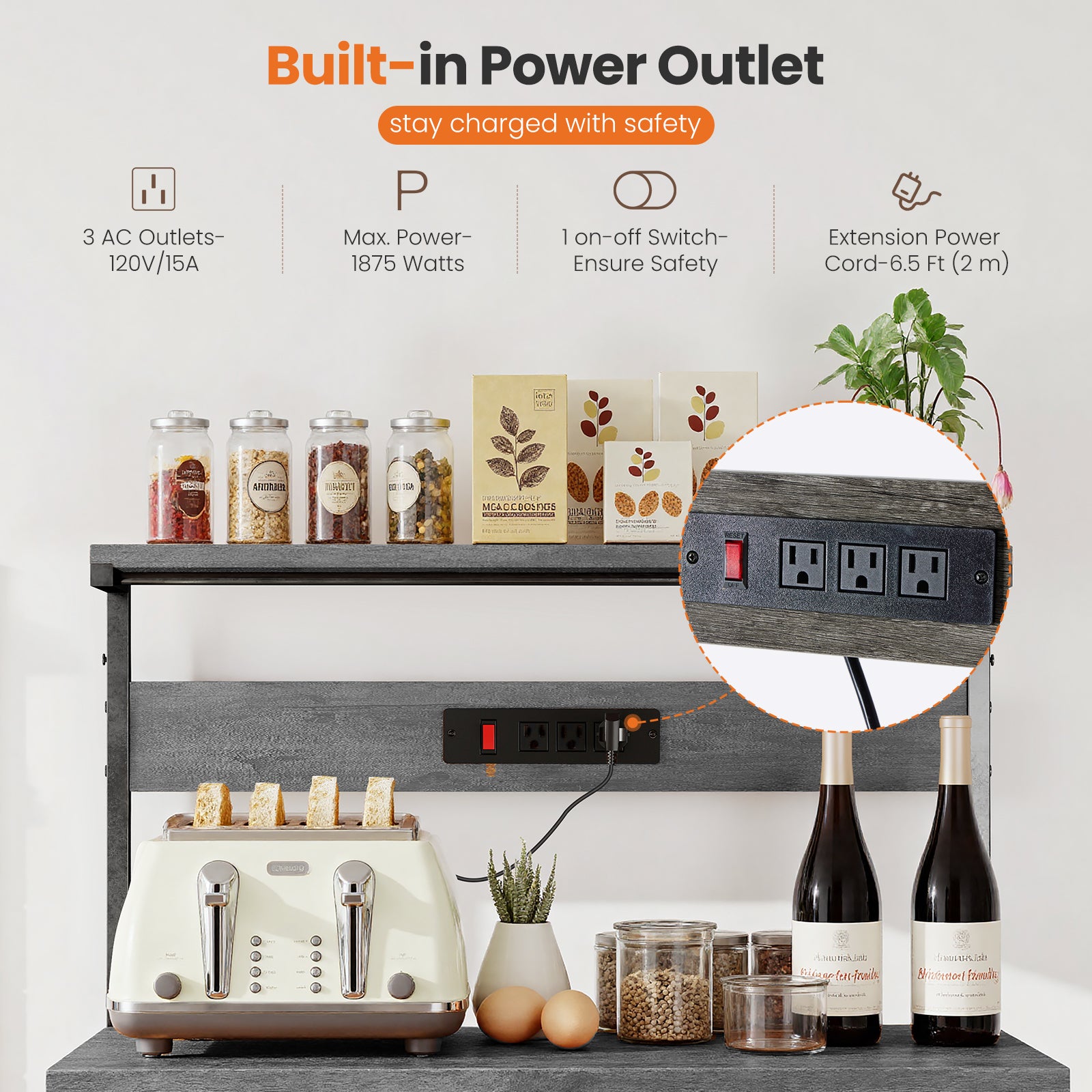 JIOABL Baker's Rack with top plate and Microwave Stand Organizer Storage Shelf for Kitchen - Ideal for Snacks, Coffee Bar, Plant Stand, or Study Room Decor Shelf
