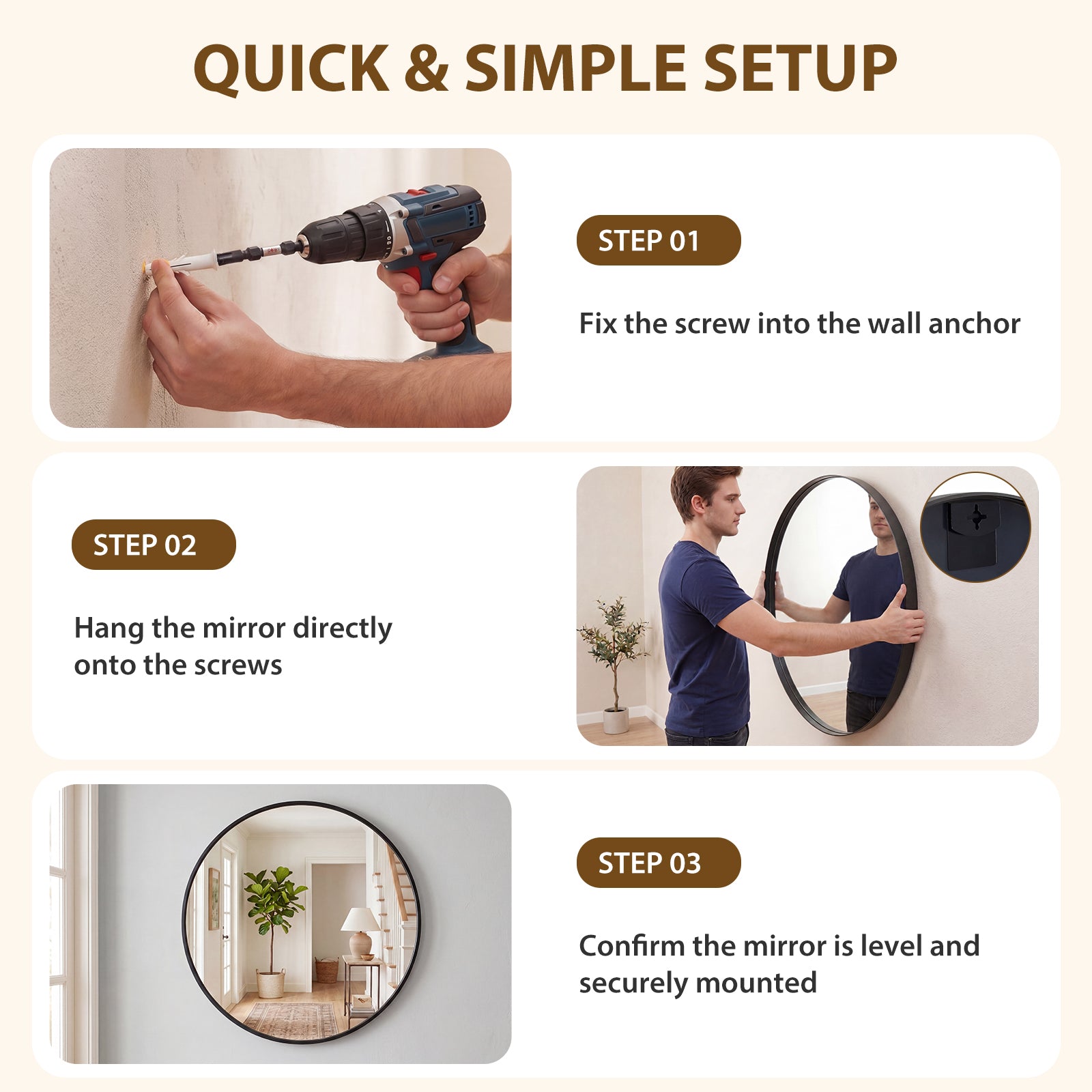 JIOABL Fluted Round Wall Mirror, HD Crystal Clear Bright Reflection with Premium Aluminum Alloy Frame, Hallway, Living Room, Bathroom