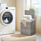 JIOABL Laundry Hamper with Lid, Clothes Hamper with Removable Liner Bags, Synthetic Rattan Laundry Basket for Clothes Toys in Bathroom Bedroom