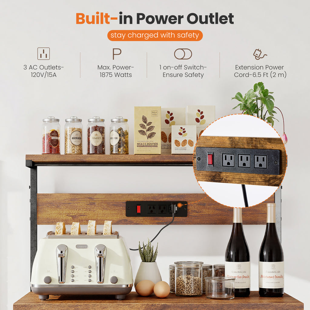 JIOABL Baker's Rack with top plate and Microwave Stand Organizer Storage Shelf for Kitchen - Ideal for Snacks, Coffee Bar, Plant Stand, or Study Room Decor Shelf