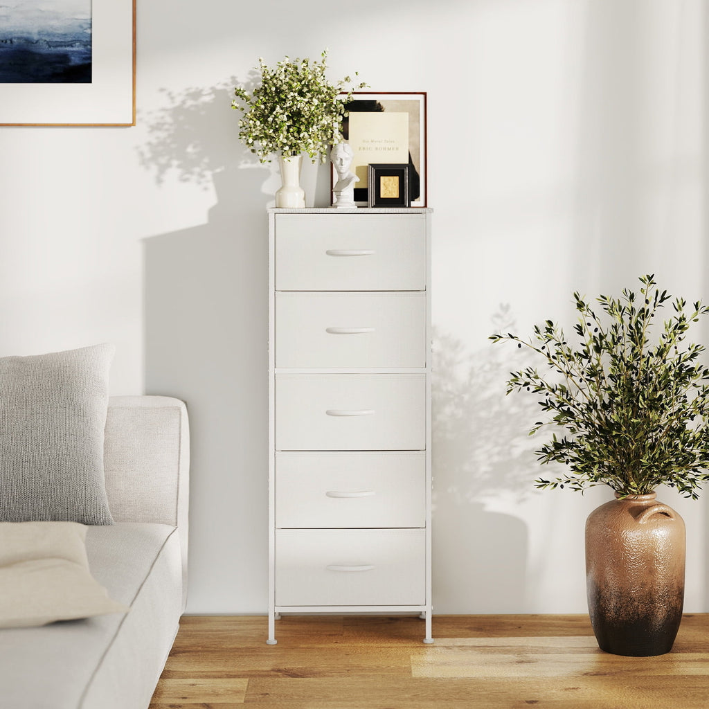 JIOABL 5-Drawer Fabric Dresser with Metal Frame and Wooden Top TV Stand - Perfect for Clothes, Living Room, Hallway, Entryway