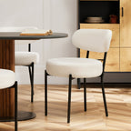 JIOABL Dining Chairs, Boucle Upholstered Kitchen Chairs with Curved Backrest & Metal Legs, Mid Century Modern Round Dining Room Chairs for Vanity, Living Room