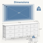 JIOABL TV Stand with 12 Fabric Drawers, Metal Frame Storage Stand with Adjustable feet and Anti-Tip