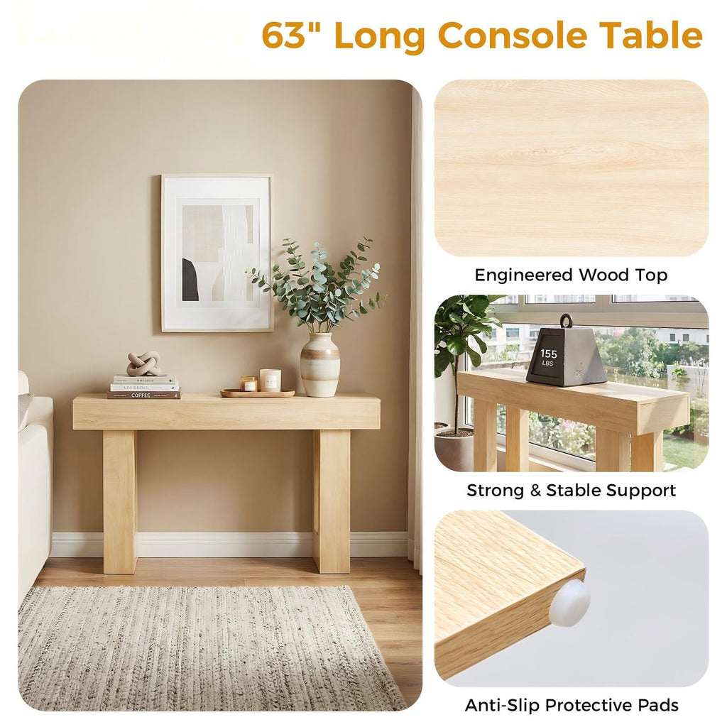 JIOABL 63" Farmhouse Console Table, Narrow Sofa Table Behind Couch, Wooden Entryway Accent Table, for Foyer, Hallway & Living Room