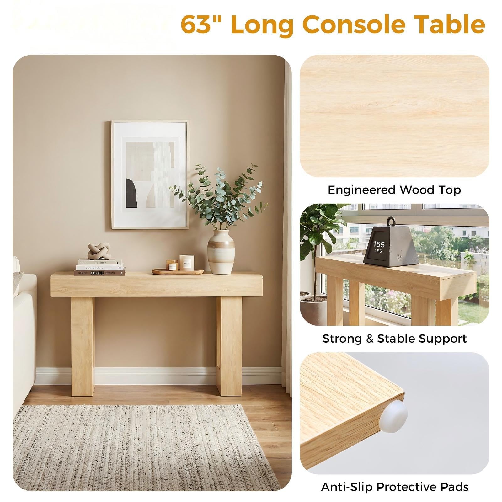 JIOABL 63" Farmhouse Console Table, Narrow Sofa Table Behind Couch, Wooden Entryway Accent Table, for Foyer, Hallway & Living Room