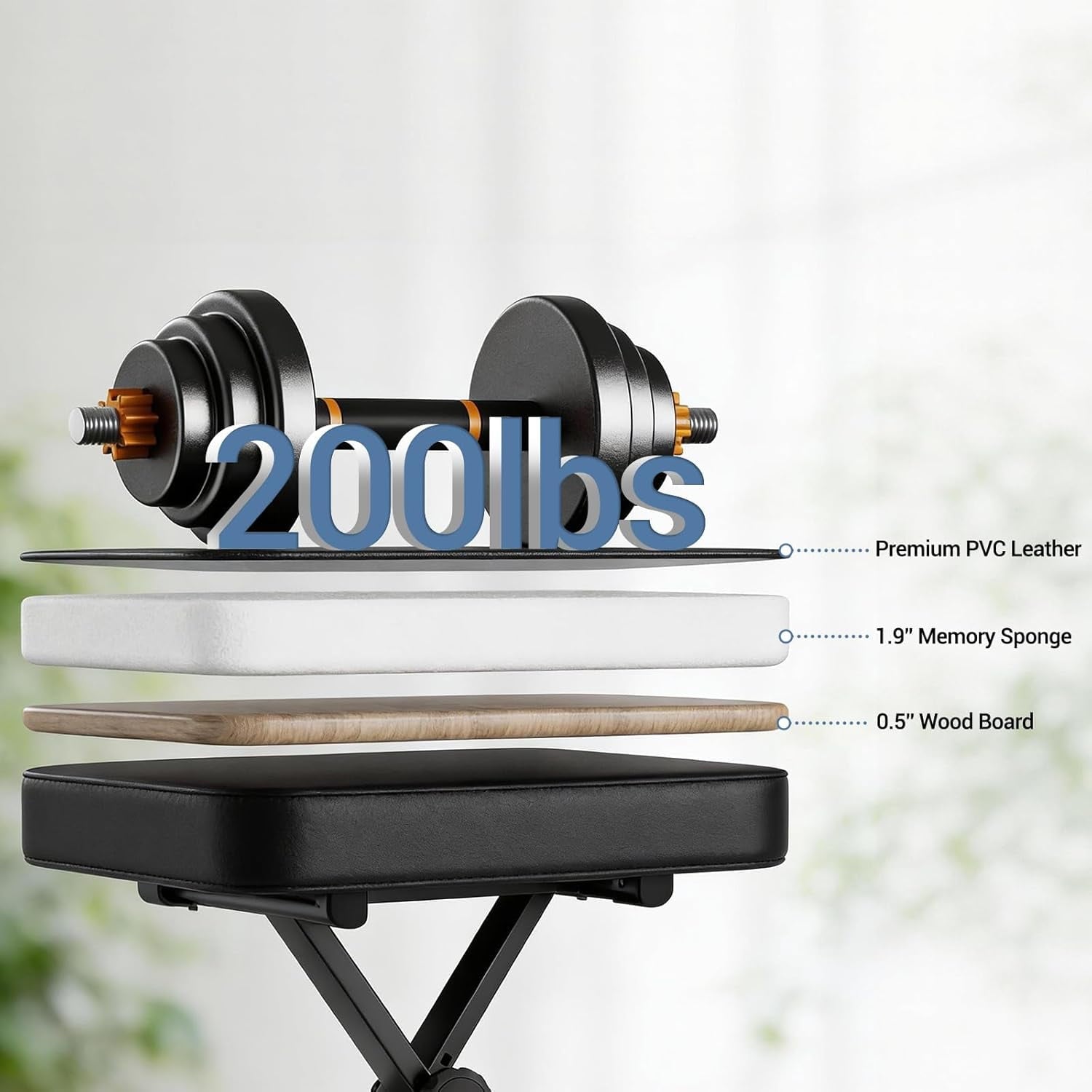 JIOABL Adjustable Piano Bench, X-Frame Music Stool with Padded Seat, Steel Frame, Cushion for Piano Keyboard Stand
