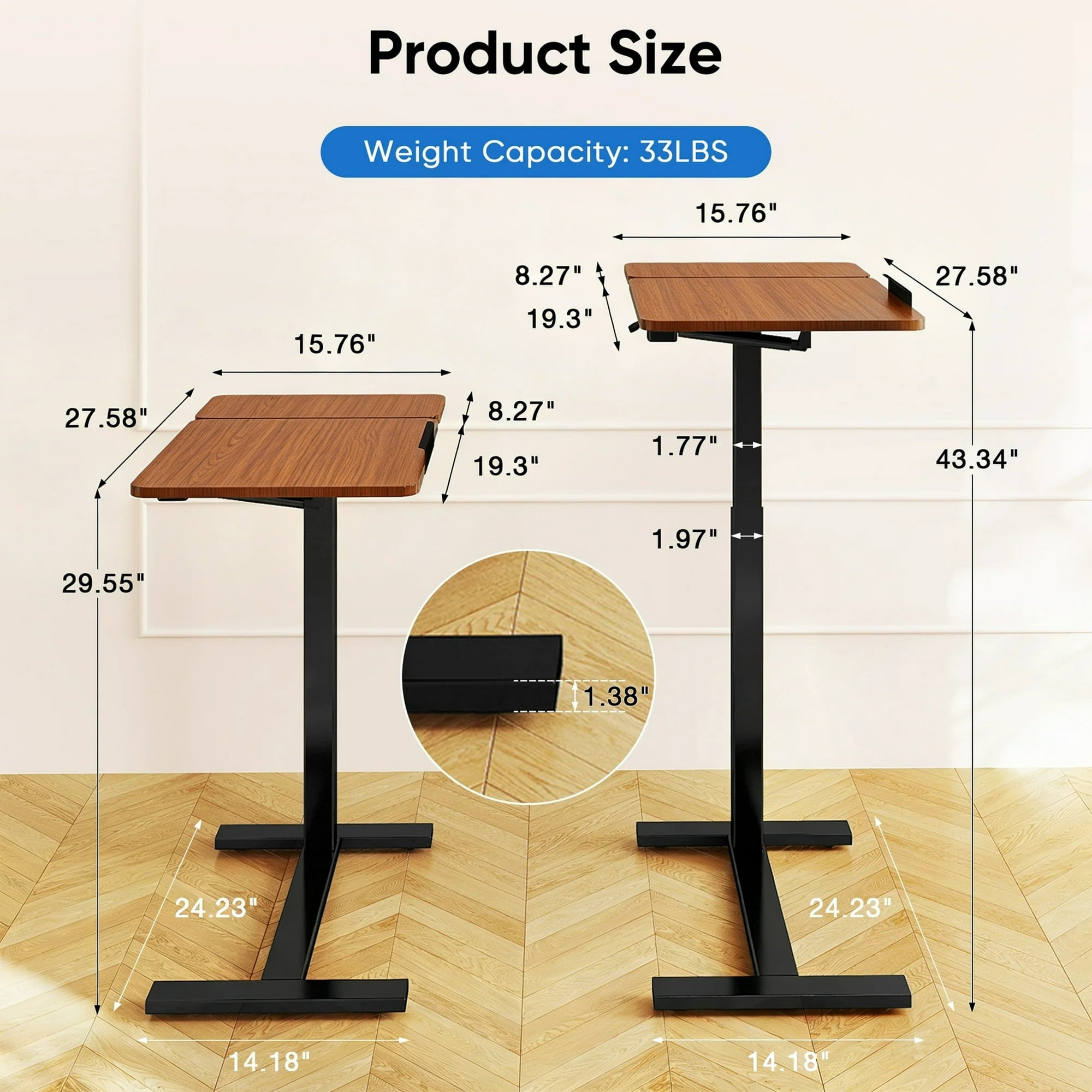 JIOABL Adjustable Overbed Bedside Table with Hidden Wheels for Hospital