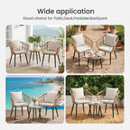 JIOABL Outdoor Bistro Set, Wicker Chairs & Glass Top Table for Patio, Balcony, Porch, Backyard