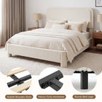 JIOABL Upholstered Platform Bed Frame with Adjustable Headboard, Teddy Fleece Fabric, No Box Spring Needed, White