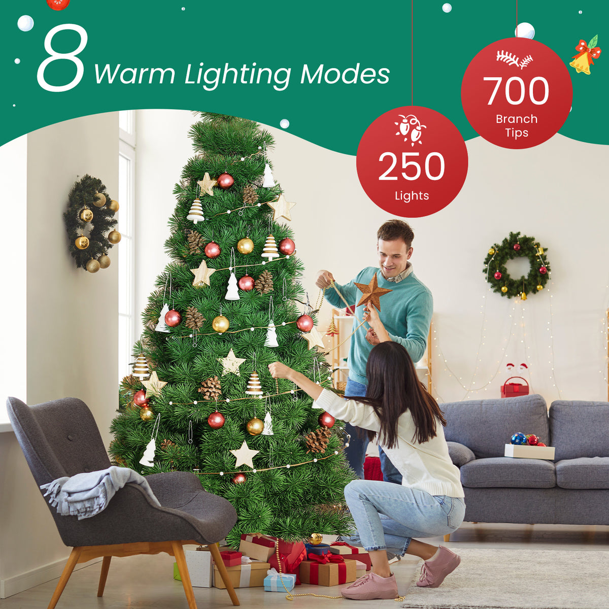 JIOABL Pre-Lit Spruce Artificial Christmas Tree for Home, Office, and Party Decor