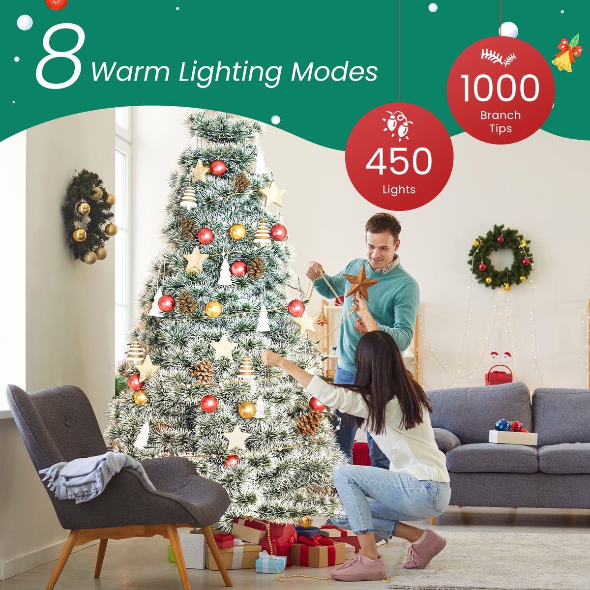 JIOABL Pre-Lit Spruce Artificial Christmas Tree for Home, Office, and Party Decor