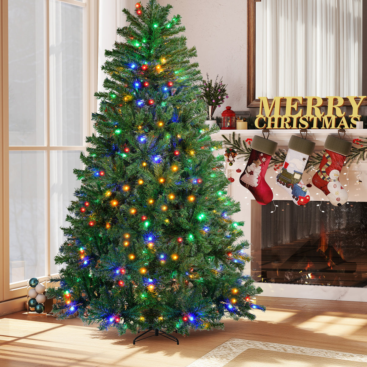 JIOABL Pre-Lit Spruce Artificial Christmas Tree for Home, Office, and Party Decor