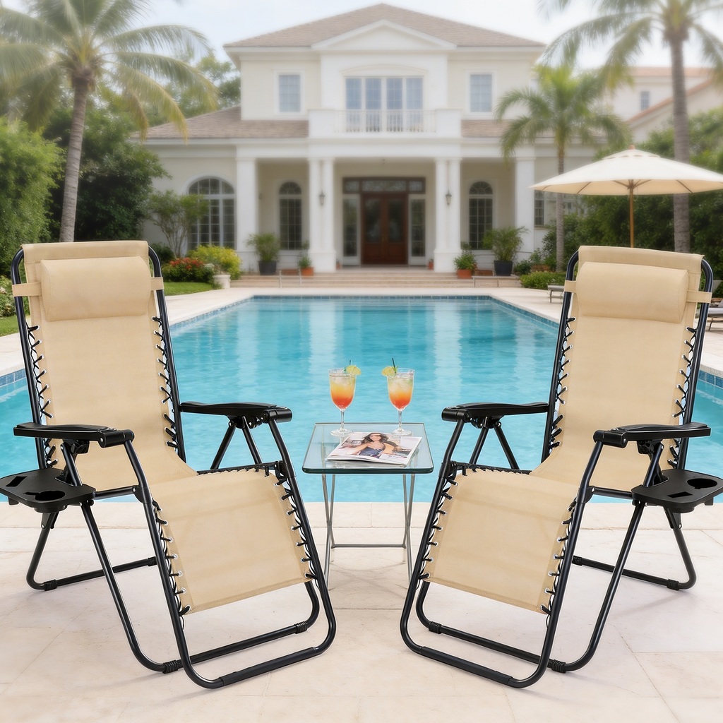 JIOABL 2pcs Adjustable Zero Gravity Chair with Pillow and Cup Holder,Patio Outdoor Foldable Lawn Lounge Chairs, Metal